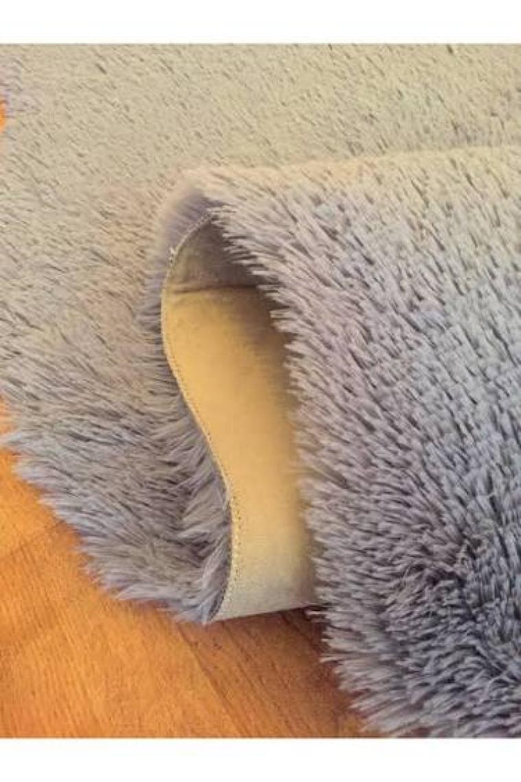 Tappeto Tavşan Tüyü Tek Kafa Post Peluş Yıkanabilir Kaymaz Taban  Gri