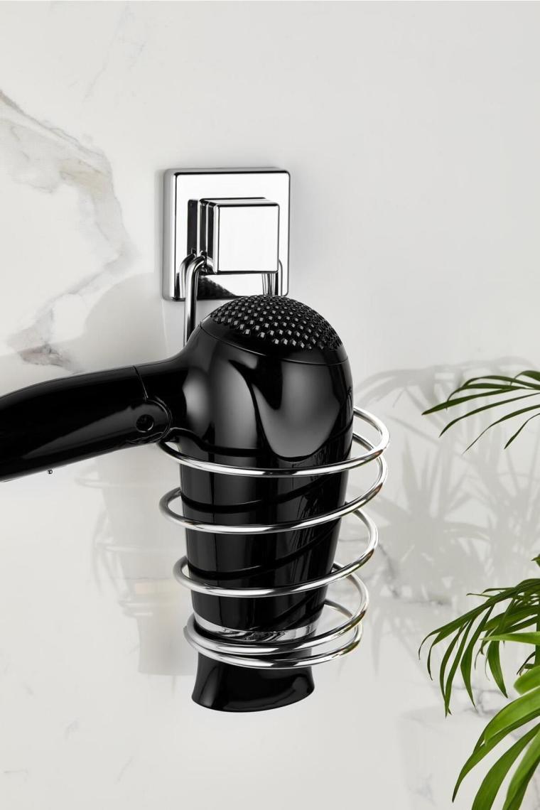 Orsa Home ORS615 Kare Güçlü Macun Yapışkanlı Saç Kurutma Makine Askısı Krom Fönlük