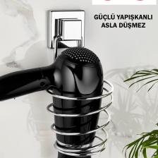 Orsa Home ORS615 Kare Güçlü Macun Yapışkanlı Saç Kurutma Makine Askısı Krom Fönlük