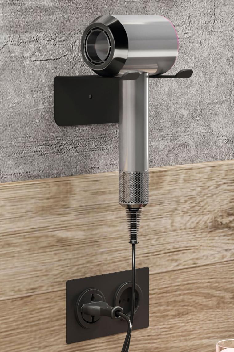 Saç Kurutma Makinesi Tutacağı, Black Fön Makinesi Banyo Rafı Askısı