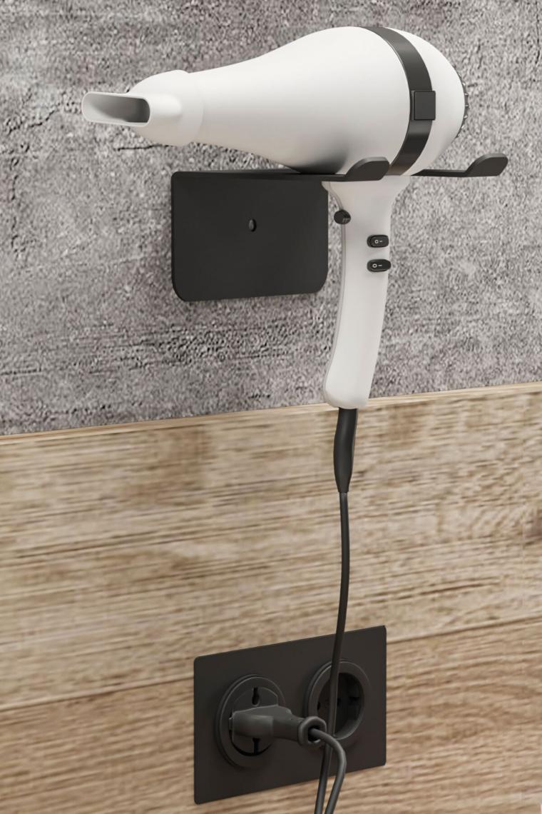 Saç Kurutma Makinesi Tutacağı, Black Fön Makinesi Banyo Rafı Askısı
