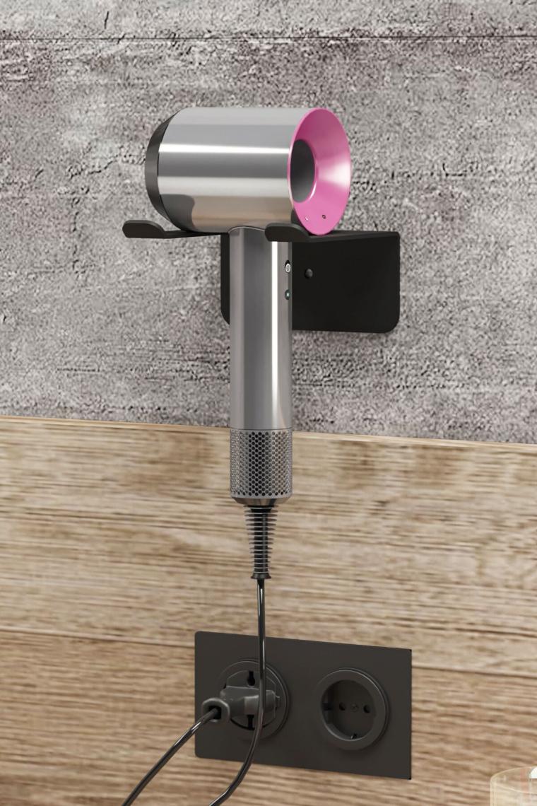 Saç Kurutma Makinesi Tutacağı, Black Fön Makinesi Banyo Rafı Askısı