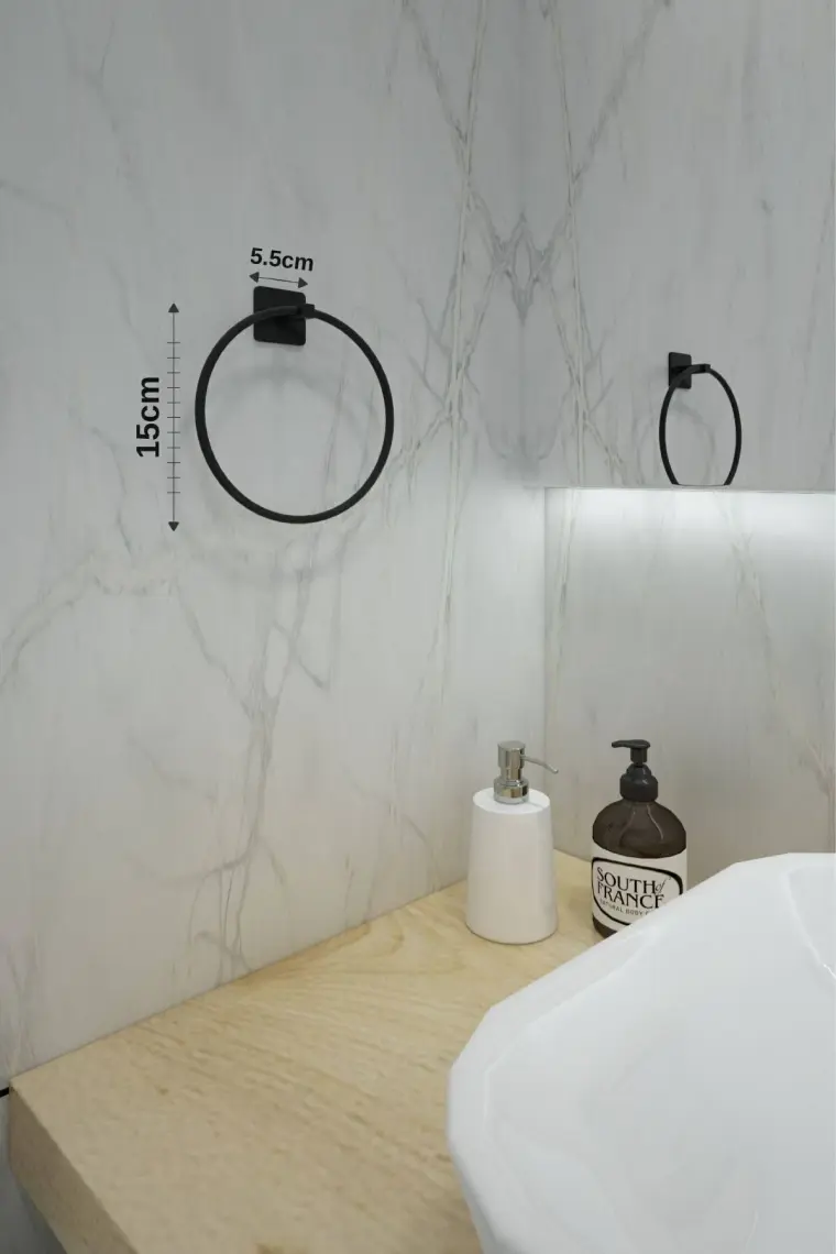 Alper Banyo Jasmin Kare Yapışkanlı Siyah Yuvarlak Havluluk Havlu Askısı Havlu Asacağı