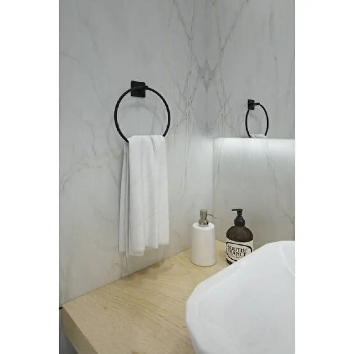 Alper Banyo Jasmin Kare Yapışkanlı Siyah Yuvarlak Havluluk Havlu Askısı Havlu Asacağı