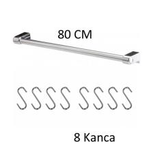 Jbox Mutfak Askılık - Banyo- Askılık Genel Amaçlı Duvar Askısı Krom 80 cm Boru 8 Adet Askı