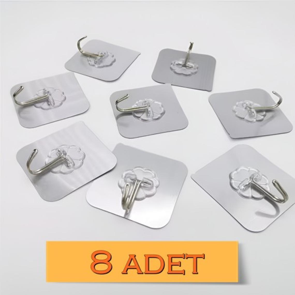 ALMITAL 8 Adet 6x6 cm Şeffaf Kendinden Yapışkanlı Kancalı Suya Dayanıklı Güçlü Askı