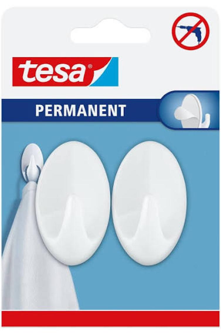 Tesa 66603 Kendinden Yapışkanlı Oval Plastik Beyaz Askı 2'li Paket