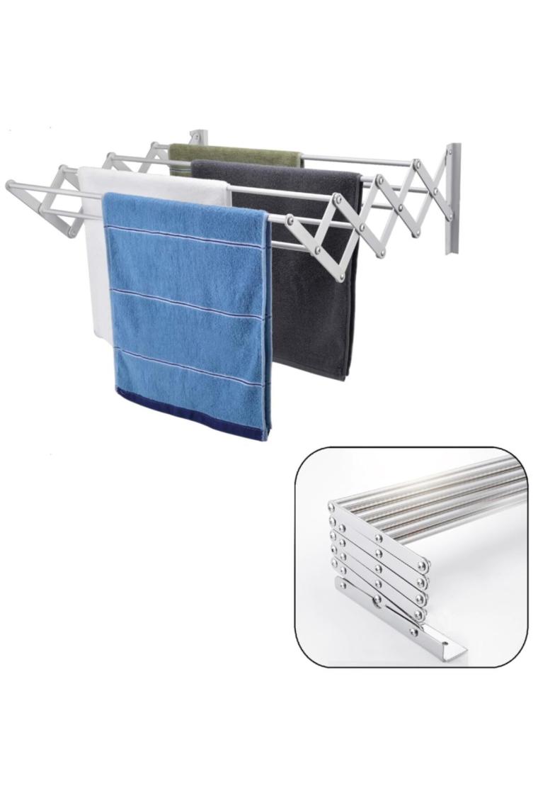 Depolife Çamaşır Balkon Kurutma Askısı Akordiyon Elbise Kurutmalık 85CM-9 Çubuk Alüminyum Duvar Montajlı