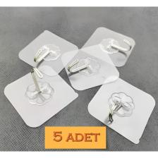 ALMITAL 5 Adet 6x6 cm Şeffaf Kendinden Yapışkanlı Kancalı Suya Dayanıklı Güçlü Askı