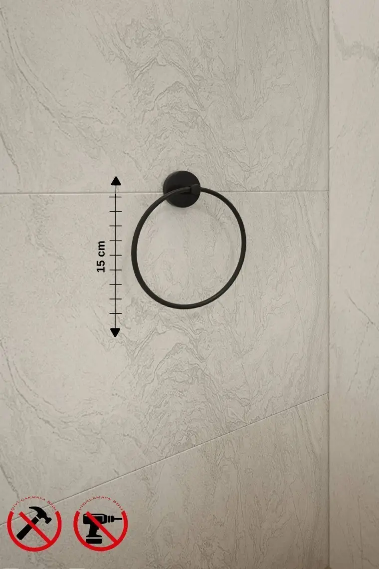 Alper Banyo Lotus Siyah Yuvarlak Havluluk,Havlu Askısı, Havlu Asacağı, İster Yapıştır İster Montajla