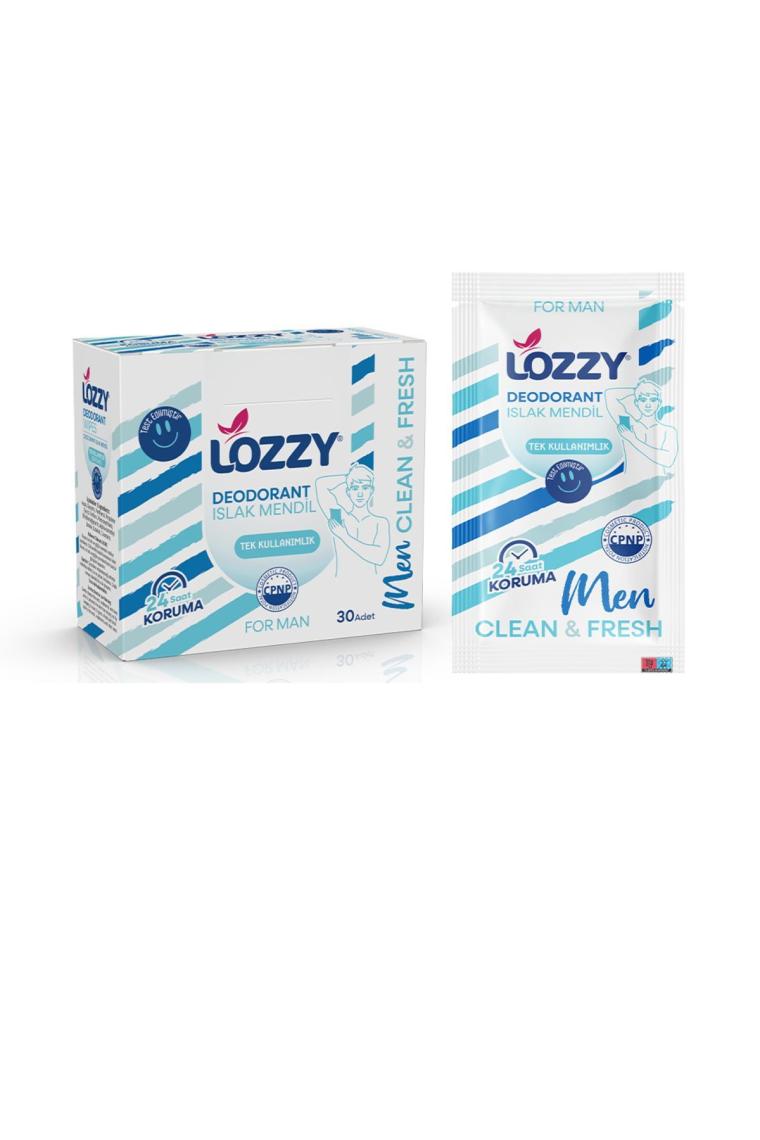 Lozzy Erkekler Için Deodorant Mendilleri -Okyanus Kokulu - Doğal ve Etkili Vegan Içerikler - Alüminyumsuz - Plastiksiz - Ph Dengeli - Hipoalerjenik - 30'lu Paketi
