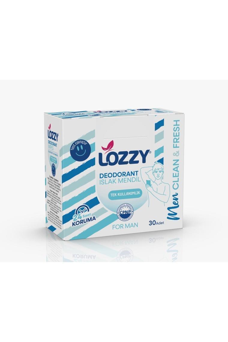 Lozzy Erkekler Için Deodorant Mendilleri -Okyanus Kokulu - Doğal ve Etkili Vegan Içerikler - Alüminyumsuz - Plastiksiz - Ph Dengeli - Hipoalerjenik - 30'lu Paketi