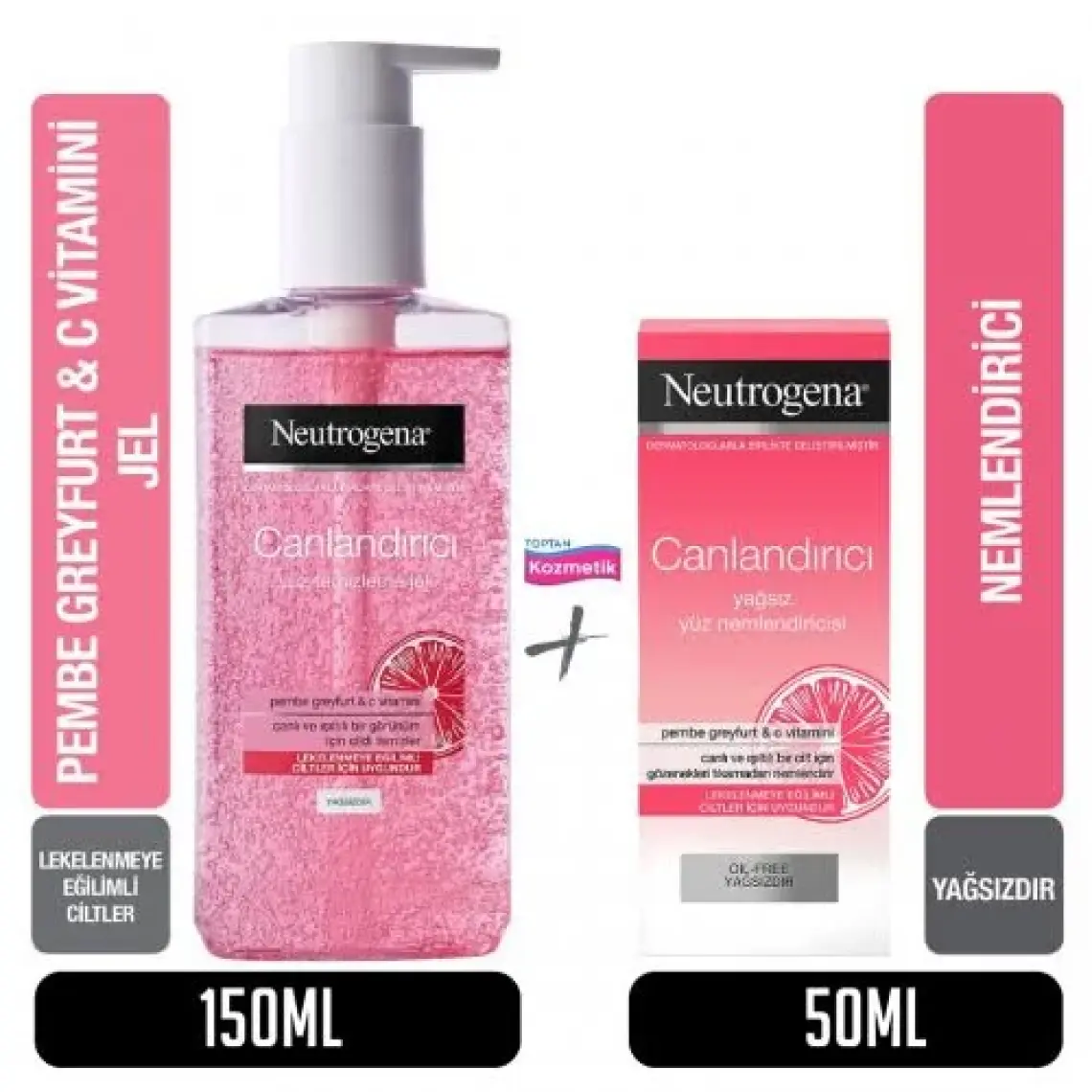Neutrogena Canlandırıcı Pembe Greyfurt Özlü Yüz Temizleme Jeli 200 ml + Yağsız Nemlendirici 50 ml Neutra