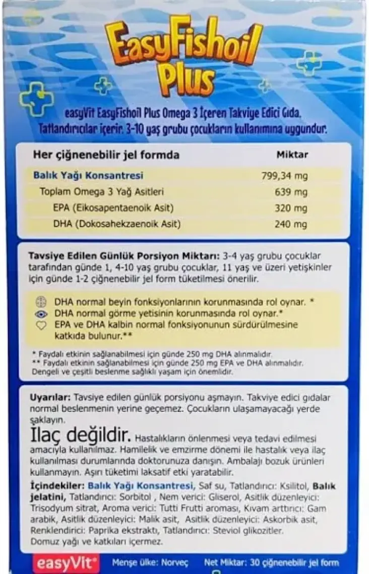 Easyfishoil Plus Tutti Frutti Aromalı 30 Çiğnenebilir Jel Tablet