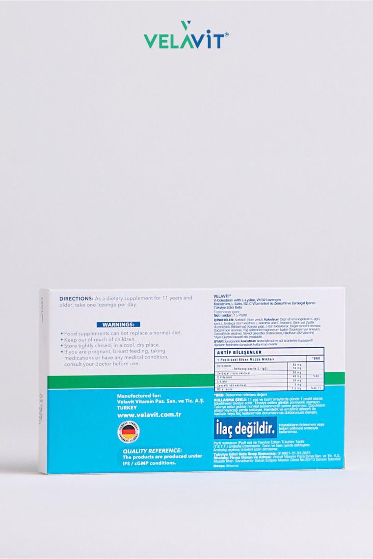 V- Colostrum With L-lysine Vitamin B2 Lozenges 15 Pastil