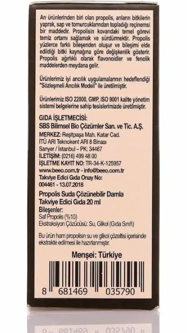 Bee' o  Suda Çözünebilir Propolis Damla 20 ml