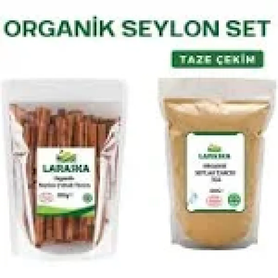 Laraska Organik Seylan-Organik Seylon Çubuk Tarçın 100G & Organik Seylon Toz Tarçın 100G Set