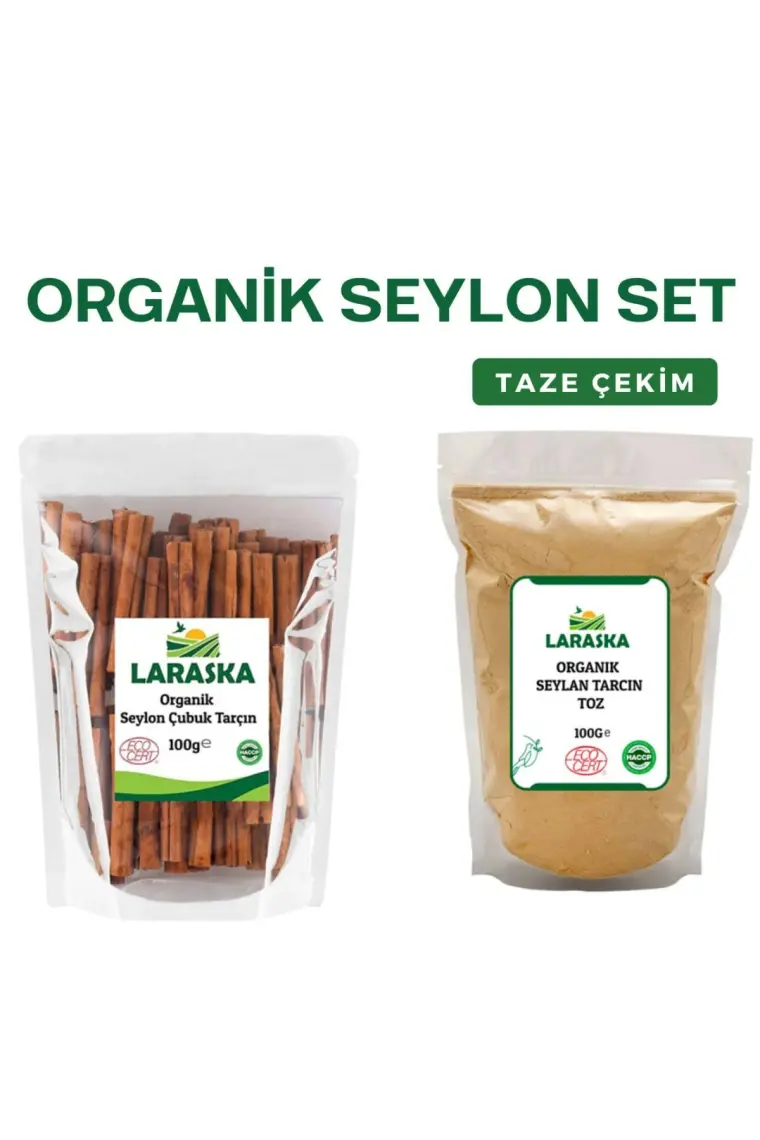 Laraska Organik Seylan-Organik Seylon Çubuk Tarçın 100G & Organik Seylon Toz Tarçın 100G Set