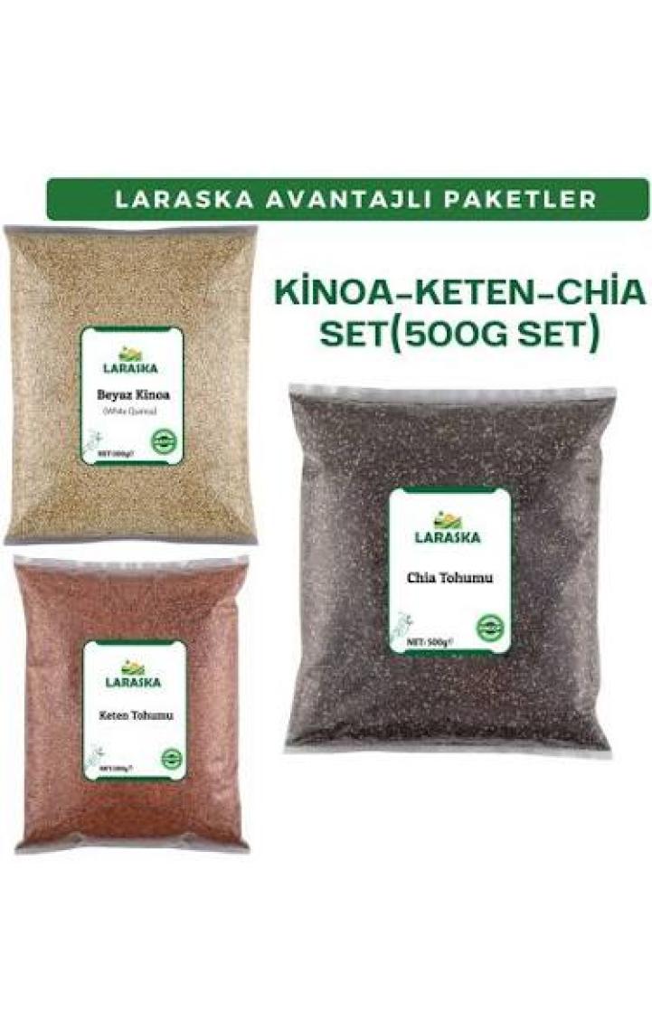 Laraska Chia Tohumu-Çiya Tohumu 500G -Keten Tohumu 500G - Beyaz Kinoa 500G -Set- Chia Seeds- Brown Flaxseed- White Quinoa Set (500GX3)
