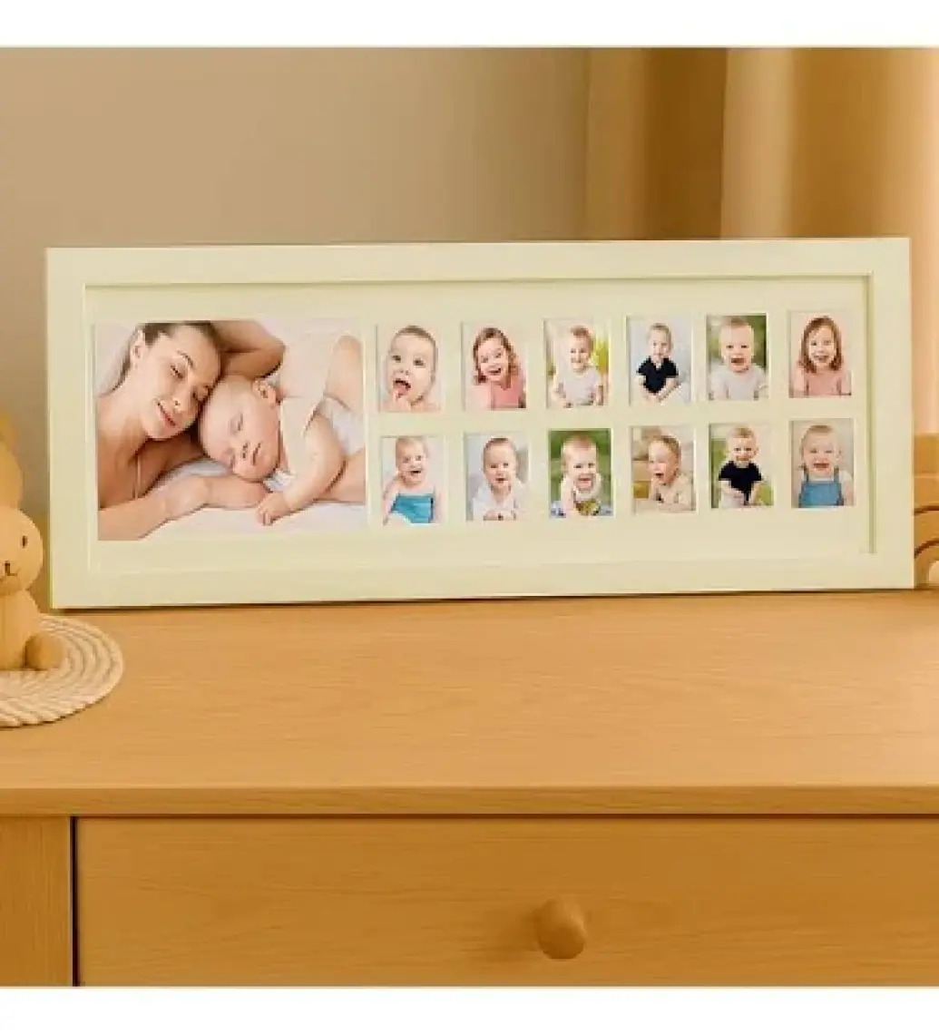 Moky Design Bebek Ilk Yıl Fotoğraf Çerçevesi, 12 Aylık Hatıra Resimleri, Hediyelik Yenidoğan Anı Albümü 43X16 cm