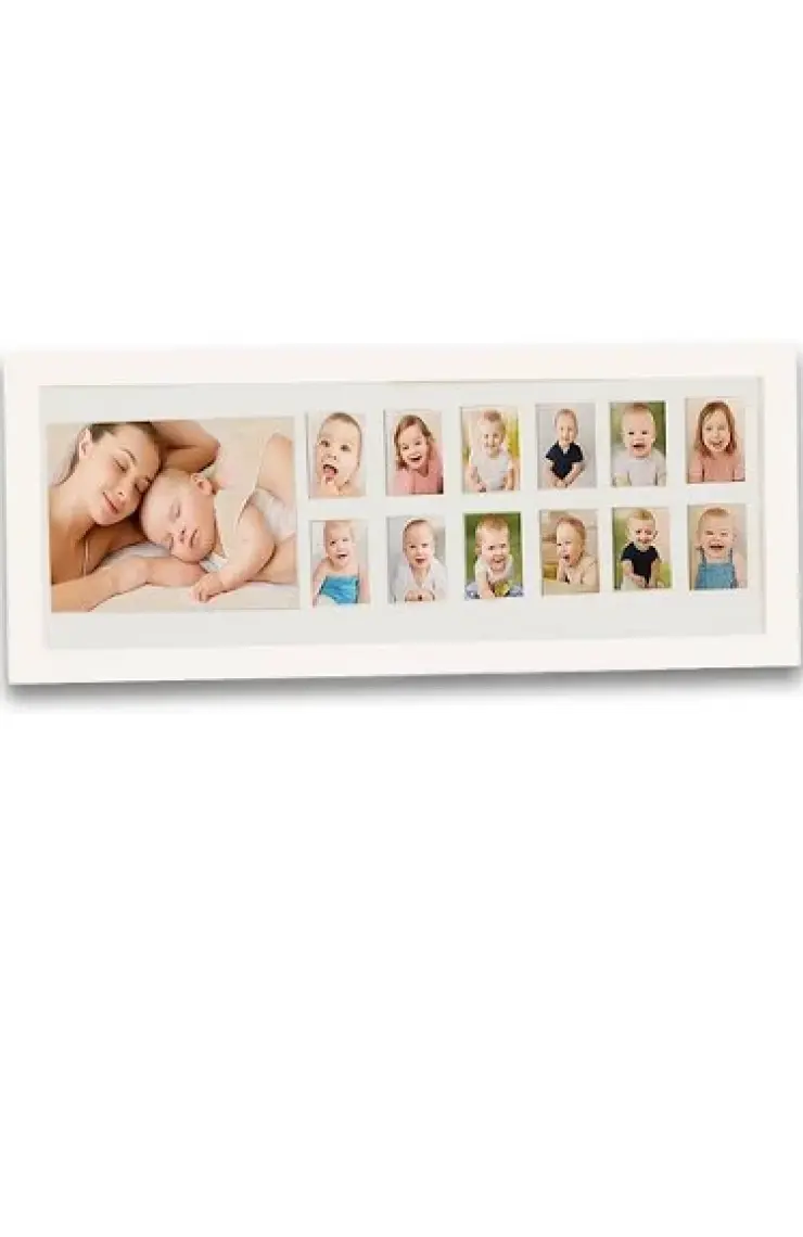 Moky Design Bebek Ilk Yıl Fotoğraf Çerçevesi, 12 Aylık Hatıra Resimleri, Hediyelik Yenidoğan Anı Albümü 43X16 cm
