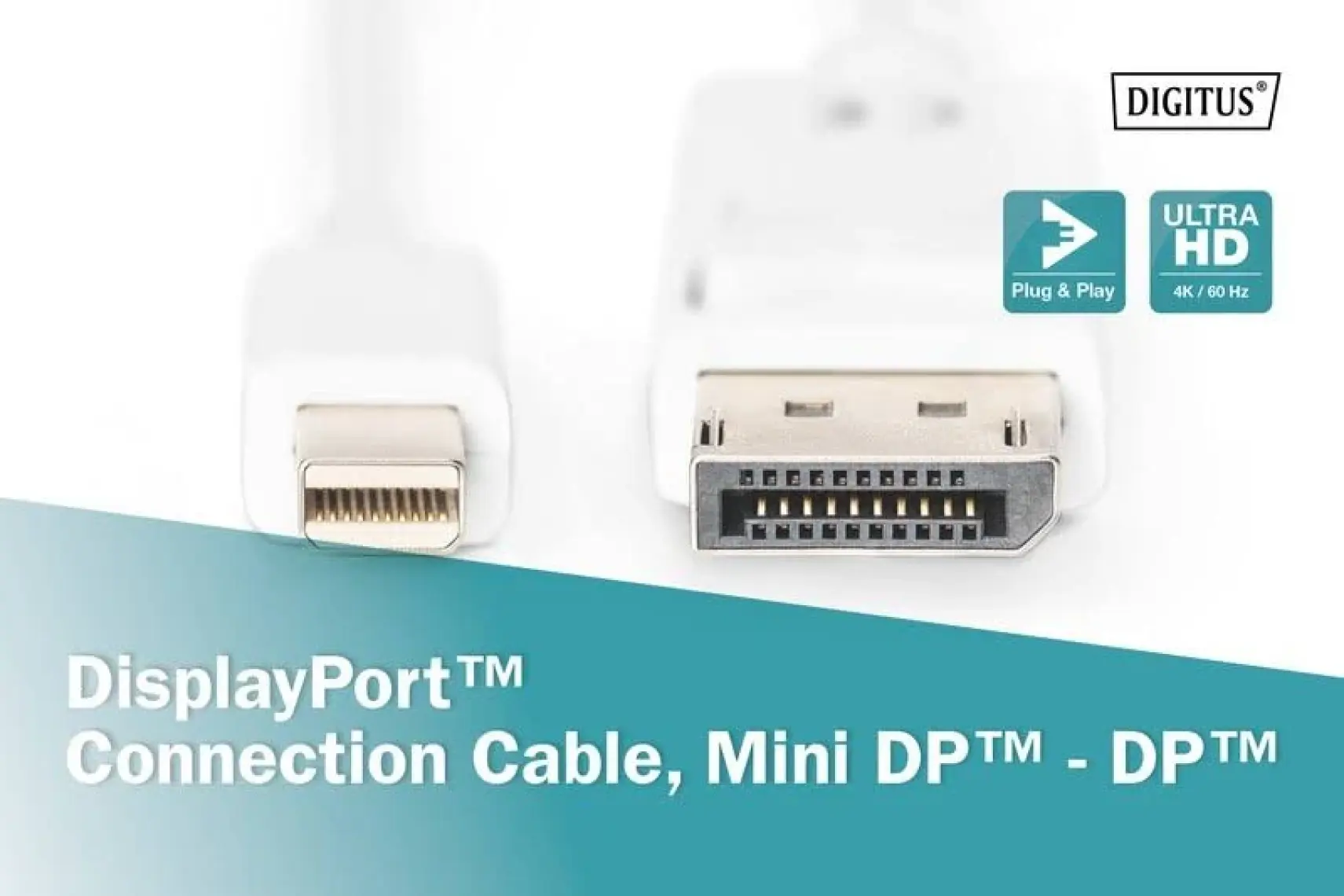 Displayport Bağlantı Kablosu, Dp Erkek - Mini Dp Erkek, 2 Metre, Kilit Mekanizmalı, Dp 1.1A Uyumlu, Ul, Beyaz Renk