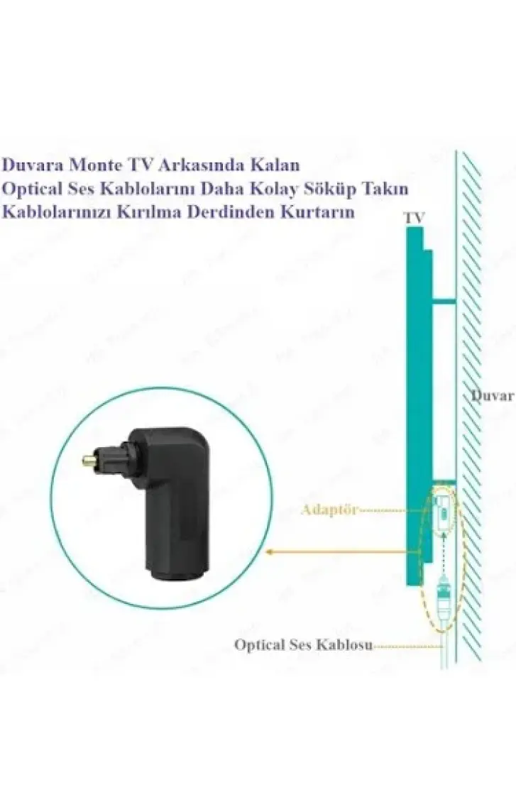 Ti-Mesh Sağ Dik Açılı Toslink Dijital Optical Ses Adaptörü - Siyah