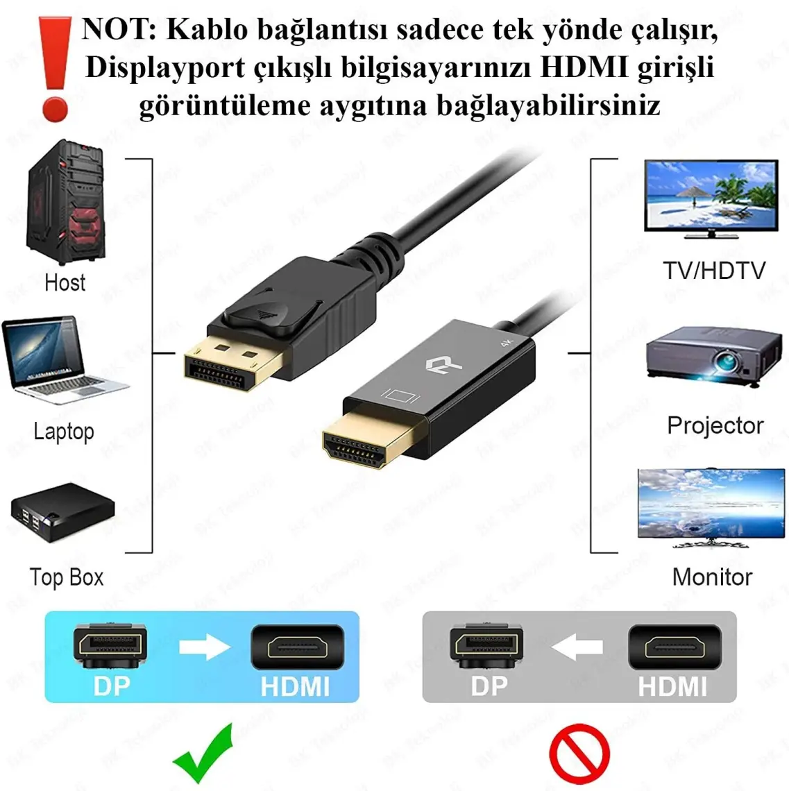 BK Teknoloji Yüksek Kalite Displayport To HDMI Dönüştürücü Kablo - 3 Metre