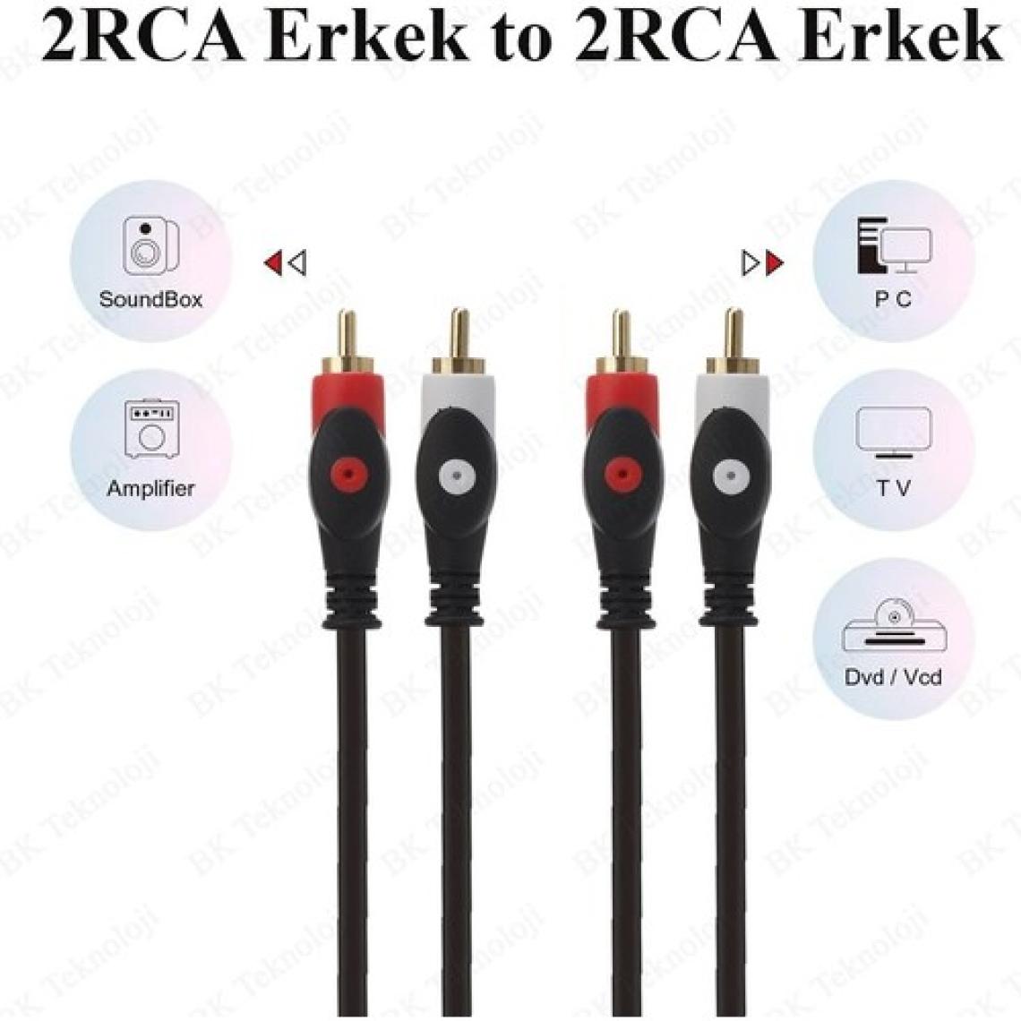 BK Teknoloji Yüksek Kalite 2rca Erkek-Erkek Ses Kablosu - 1.5 Metre