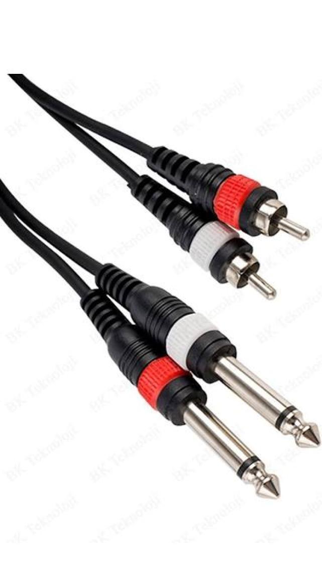 BK Teknoloji 2x 6.35 mm 1/4 Erkek Jack To 2x Rca Erkek Ses Kablosu 3 Metre