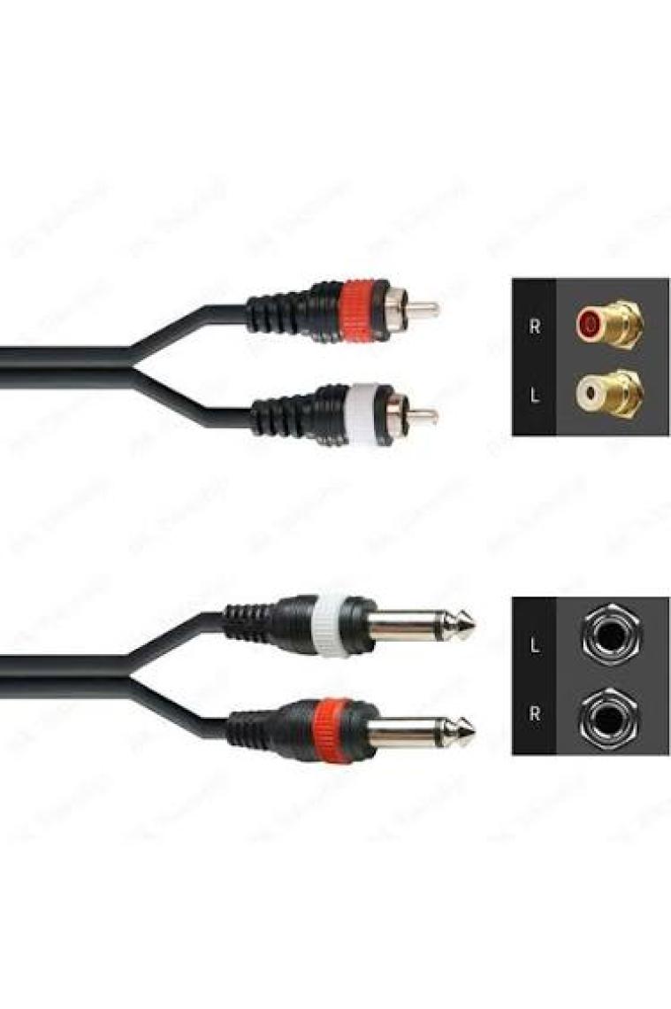 BK Teknoloji 2x 6.35 mm 1/4 Erkek Jack To 2x Rca Erkek Ses Kablosu 3 Metre