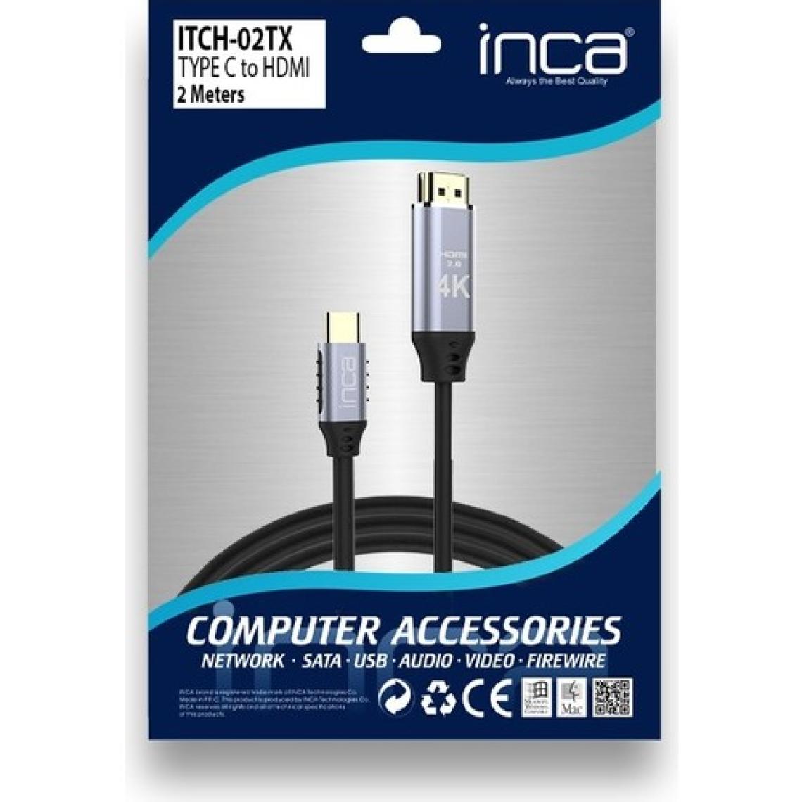 Inca ITCH-02TX  Type-C To HDMI 4K Altın Uçlu Kablo 2 mt