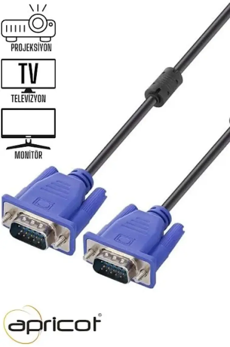 Apricot AP-201E 1,5 Metre Mavi Uçlu Monitör & Tv & Pc & Projeksiyon Uyumlu Yüksek Kalite VGA Kablo