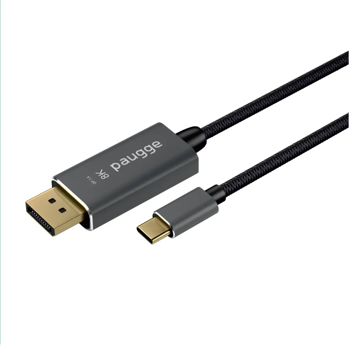 Paugge USB C to Displayport Kablo - DP 1.4, Thunderbolt 4, Thunderbolt 3, HDR, 8K 60Hz, 4K 144Hz, 4K 120Hz, 4K 60Hz, 2K 240Hz, Full HD 240Hz, Örgülü, 2 Metre (CDP14B-PRO)