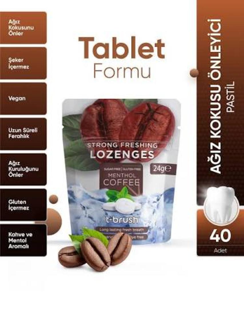 T-Brush Kahve ve Nane Aromalı Ferahlatıcı Ağız Pastili - Alkolsüz ve Şekersiz