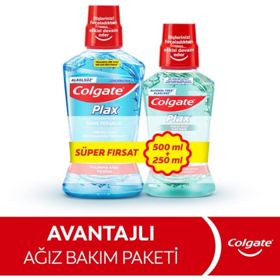 Colgate Plax Nane Ferahlığı Plağa Karşı Alkolsüz Ağız Bakım Suyu 500 ml + Plax Taze Nane 250 ml