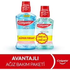 Colgate Plax Nane Ferahlığı Plağa Karşı Alkolsüz Ağız Bakım Suyu 500 ml + Plax Taze Nane 250 ml