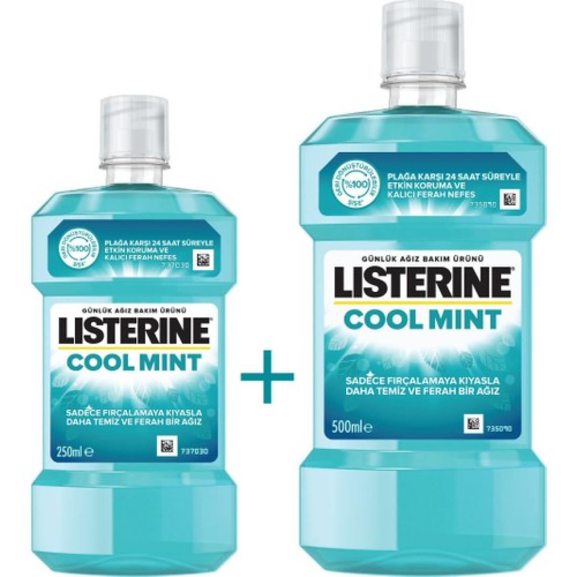 Listerine Ağız Bakım Suyu 500+250 ml - Plak Önleyici, 24 Saat Koruma ve Uzun Süreli Ferah Nefes, Cool Mint