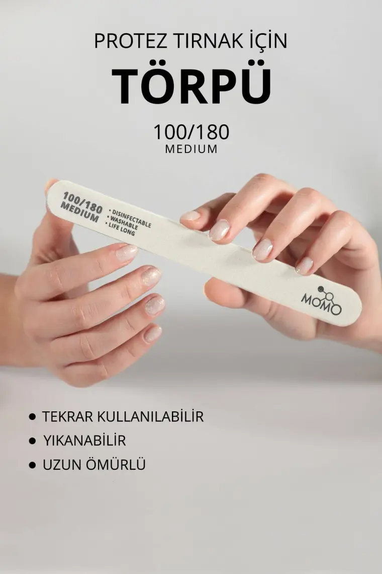 Momo Professional Protez Tırnak Kağıt Törpü, 100/180 Düz Oval Beyaz Tırnak Törpüsü