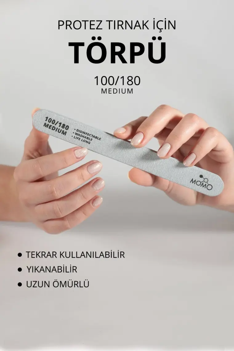 Momo Professional Protez Tırnak Kağıt Törpü, 100/180 Düz Oval Gri Tırnak Törpüsü
