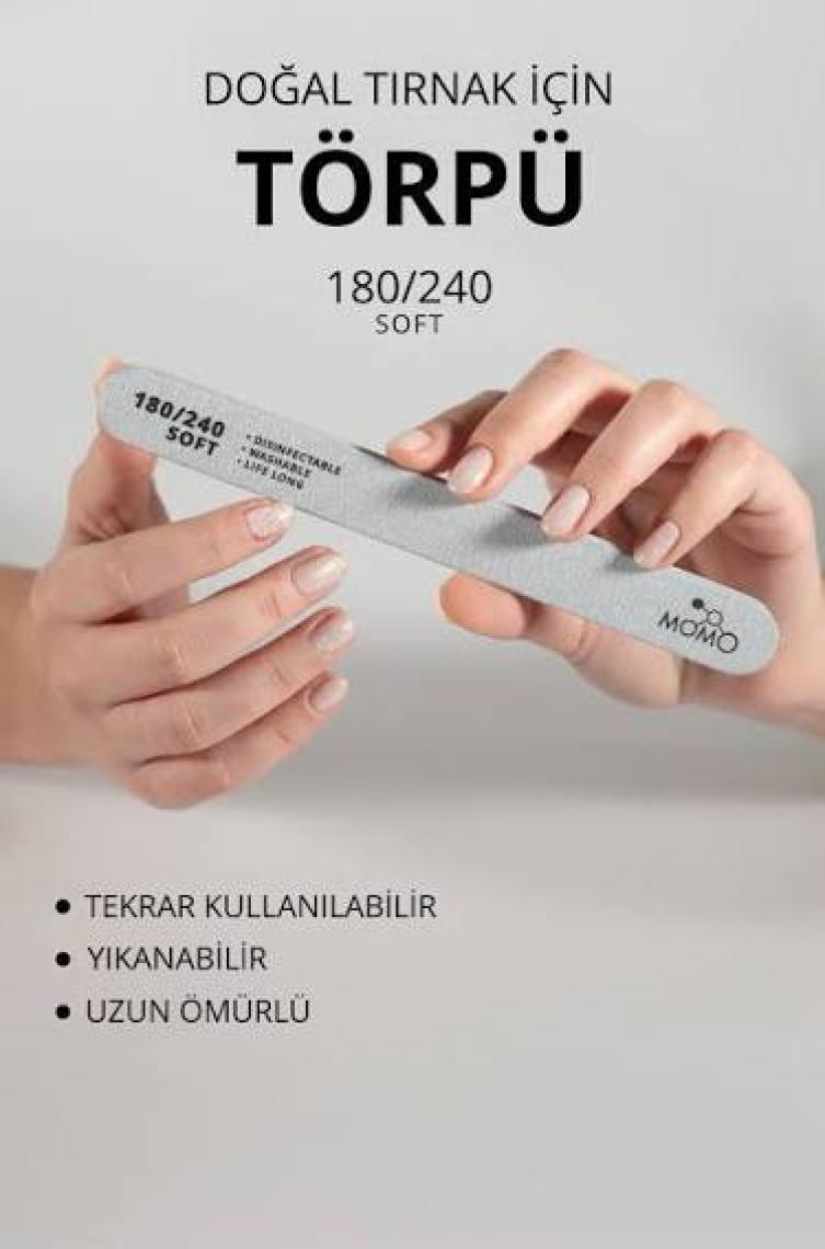 Momo Professional Protez Tırnak Kağıt Törpü, 180/240 Düz Oval Gri Tırnak Törpüsü