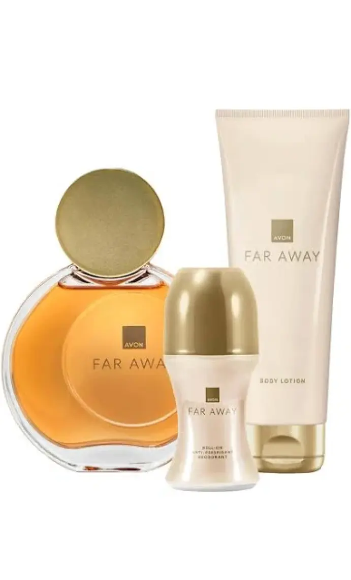 Avon Far Away Kadın Parfüm Seti - Egzotik Çiçeksi Koku (50 ml), Vücut Losyonu (125 ml) ve Roll-on (50 ml) - Hediyelik Özel Seri, Şık Tasarım
