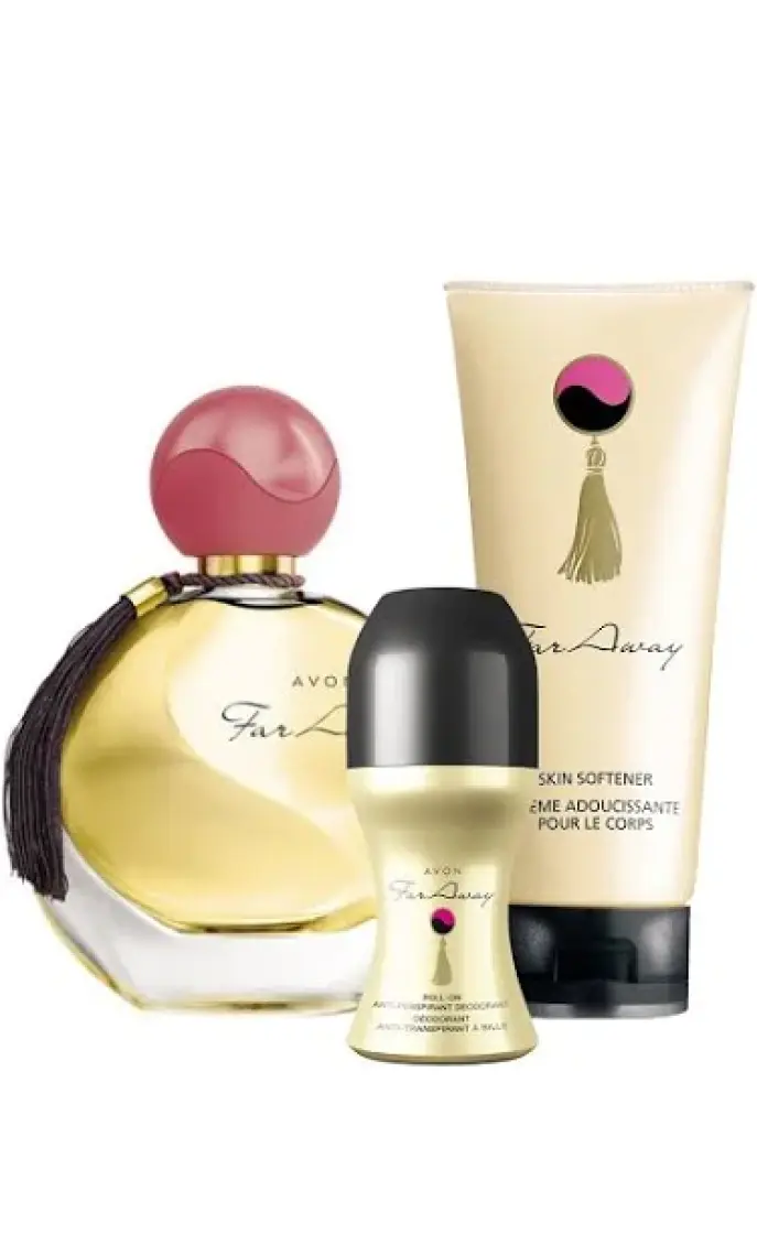 Avon Far Away Kadın Parfüm Seti - Egzotik Çiçeksi Koku (50 ml), Vücut Losyonu (125 ml) ve Roll-on (50 ml) - Hediyelik Özel Seri, Şık Tasarım