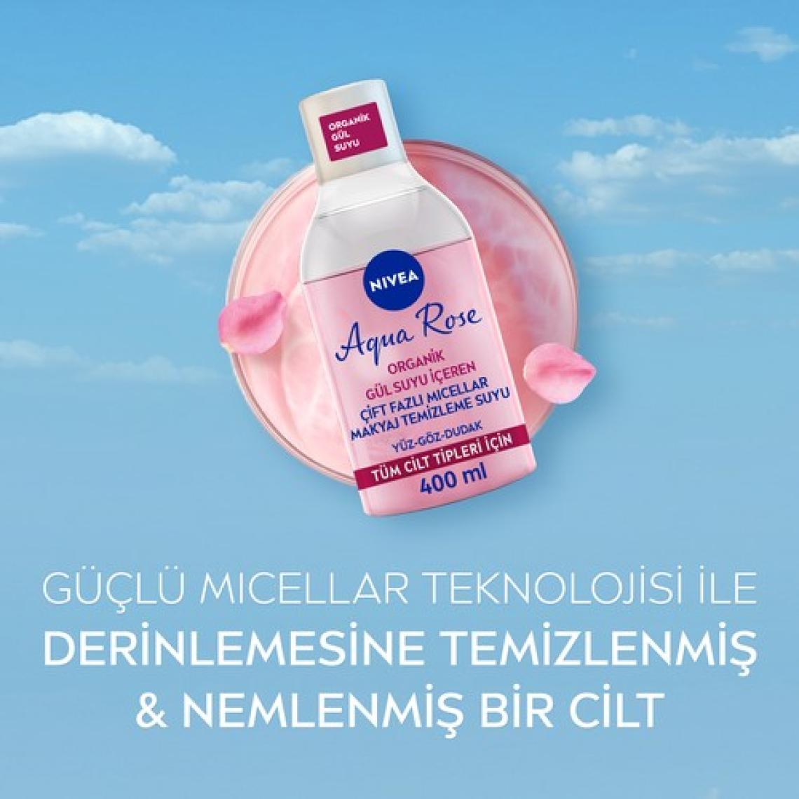 Nıvea Aqua Rose Gül Suyu İçeren Çift Fazlı Makyaj Temizleme Suyu 400Ml, Tüm Cilt Tipleri