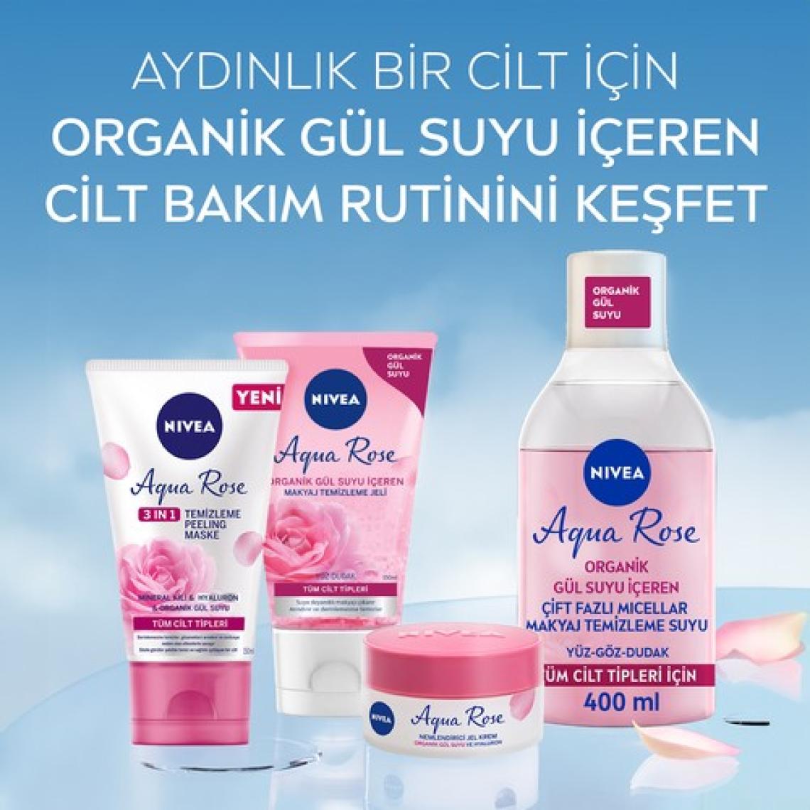 Nıvea Aqua Rose Gül Suyu İçeren Çift Fazlı Makyaj Temizleme Suyu 400Ml, Tüm Cilt Tipleri