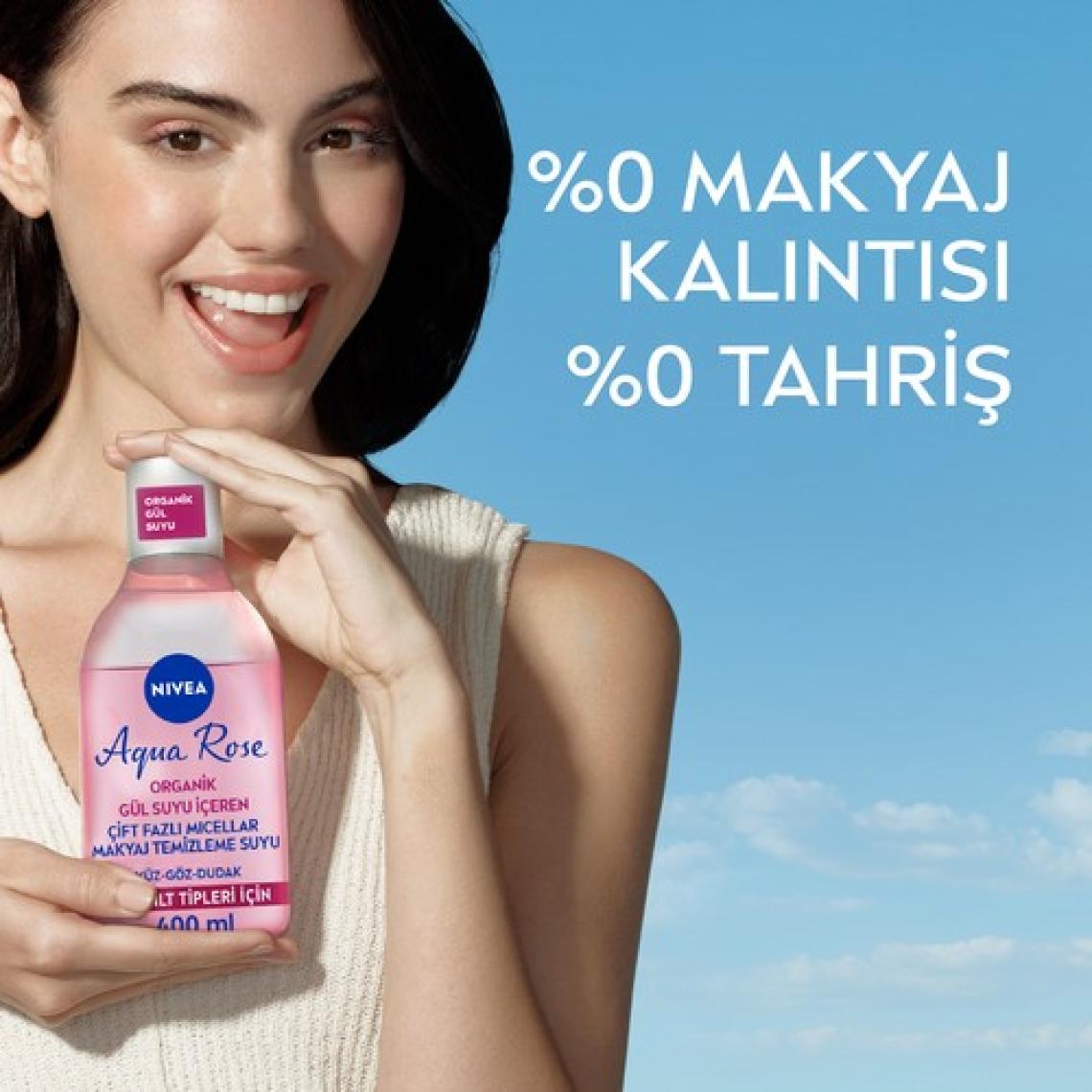 Nıvea Aqua Rose Gül Suyu İçeren Çift Fazlı Makyaj Temizleme Suyu 400Ml, Tüm Cilt Tipleri