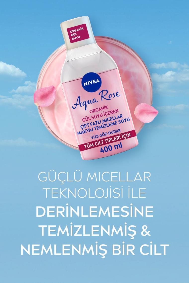 Aqua Rose Organik Makyaj Gül Suyu Içeren Çift Fazlı Temizleme Suyu 400 ml