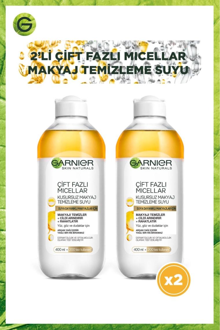 Garnier Çift Fazlı Micellar Kusursuz Makyaj Temizleme Suyu 400 ml x 2 Adet