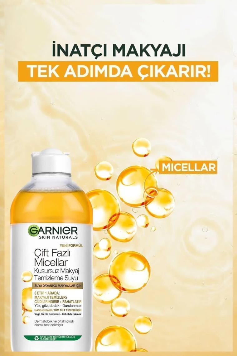 Garnier Çift Fazlı Micellar Kusursuz Makyaj Temizleme Suyu 400 ml x 2 Adet