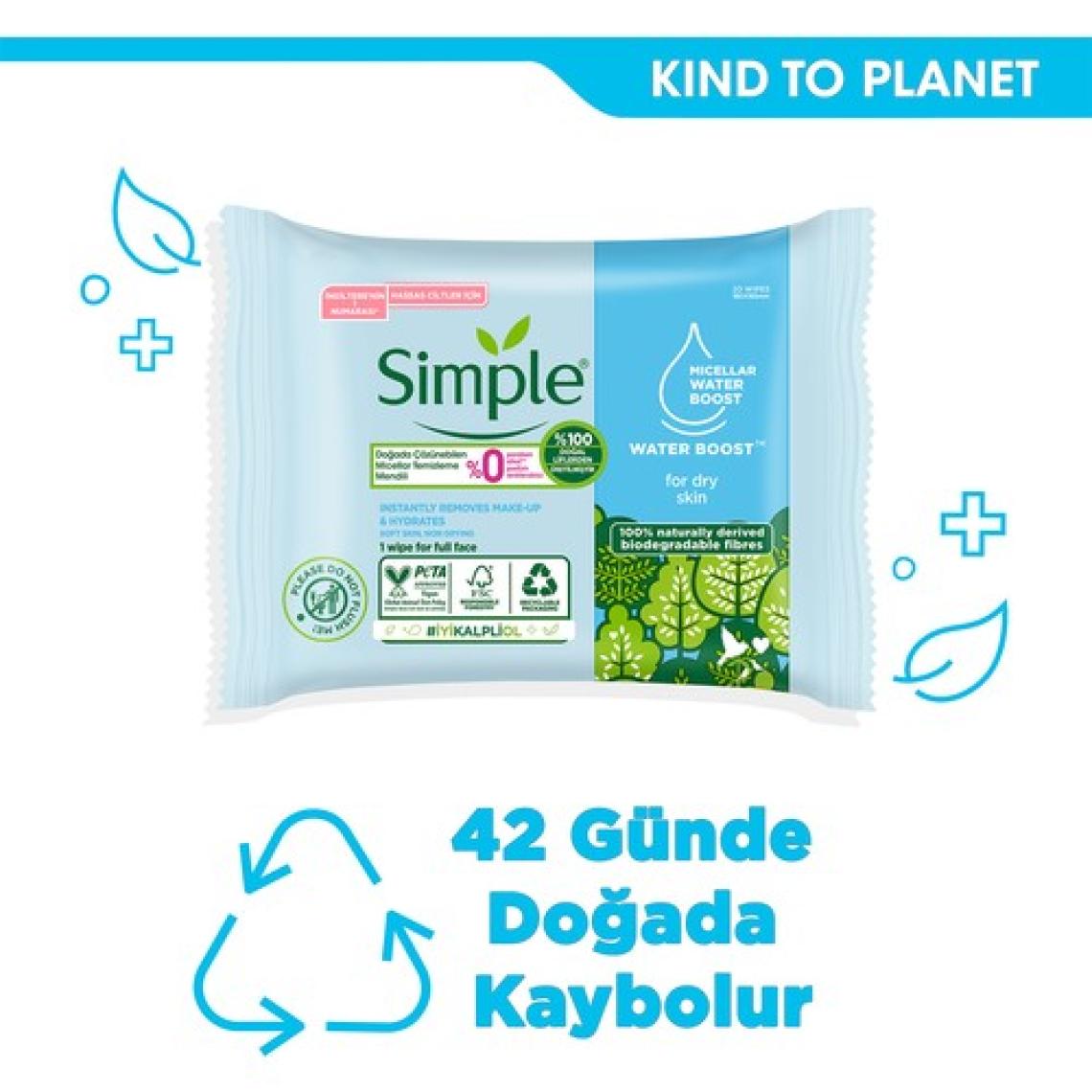 Simple Kind To Skin Micellar Yüz Temizleme Mendili Hassas Ciltler İçin 20 Adet